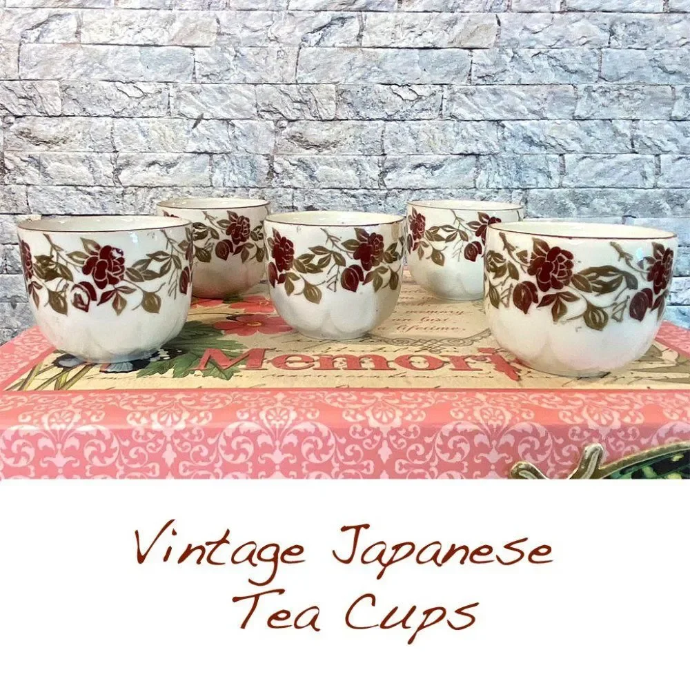 Vintage Japanese Tea Cups Floral Hand Painted 5 Pieces Bone China